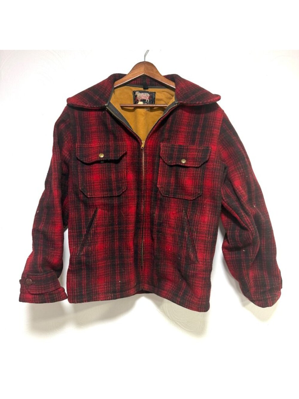 Vintage Woolrich Woolen Mills Red Black Plaid Wool Hunting Jacket Coat USA 23"